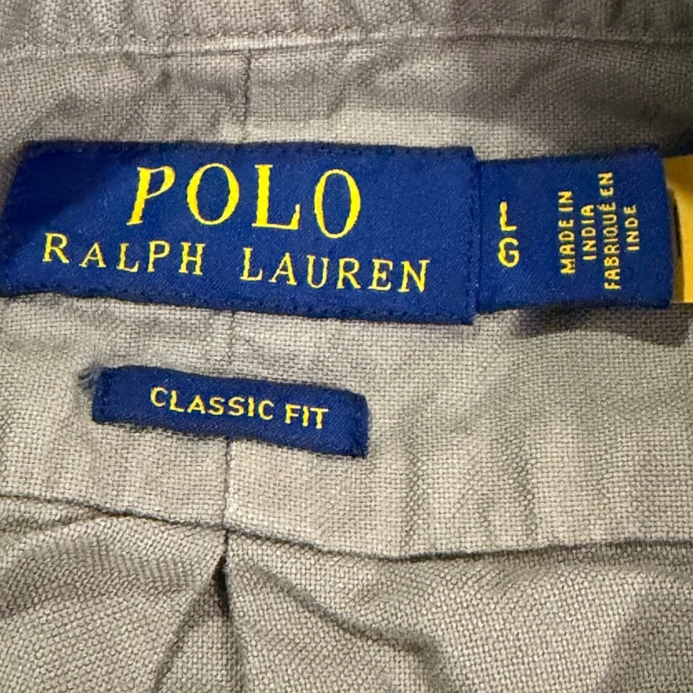 Polo Ralph Lauren Button Down Shirt Men Large Gray Classic Fit Blue Pony Office - Picture 6 of 11